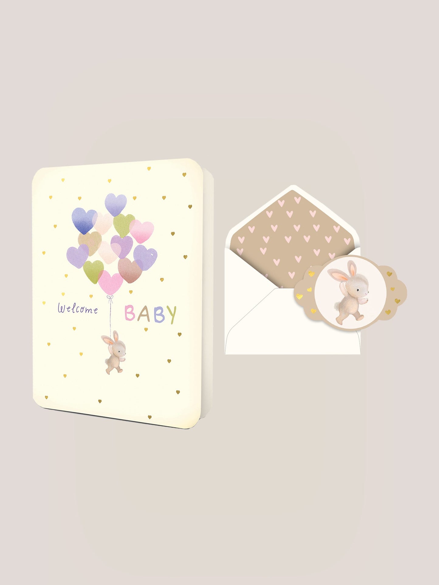 Welcome Baby Heart Balloons Deluxe Greeting Card