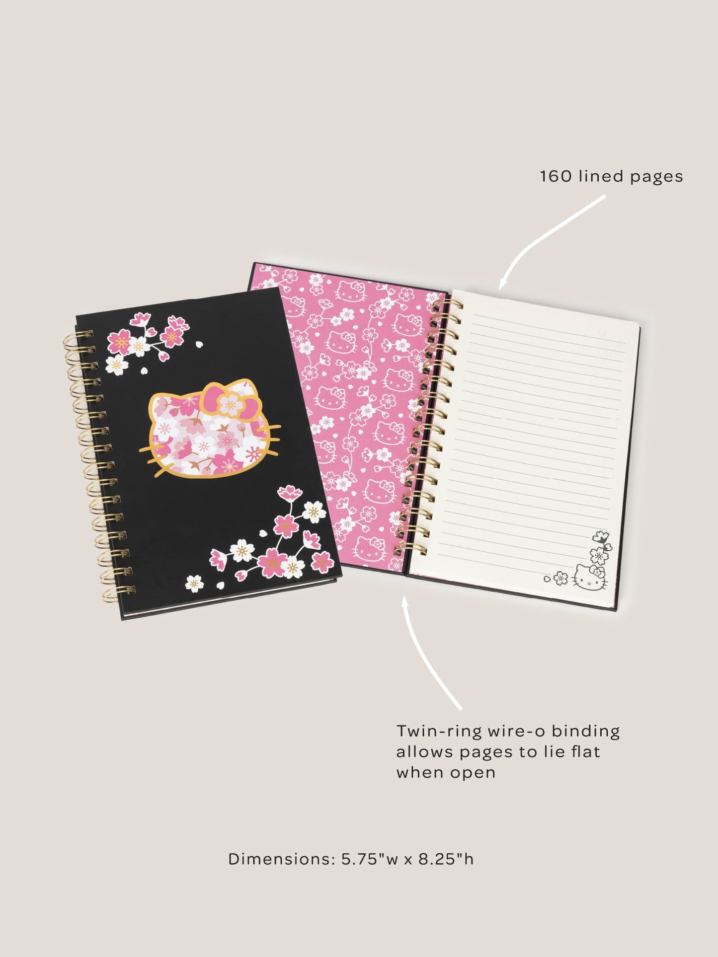 Hello Kitty® × JuJuBe Cherry Blossoms Medium Spiral Notebook — Black and Pink