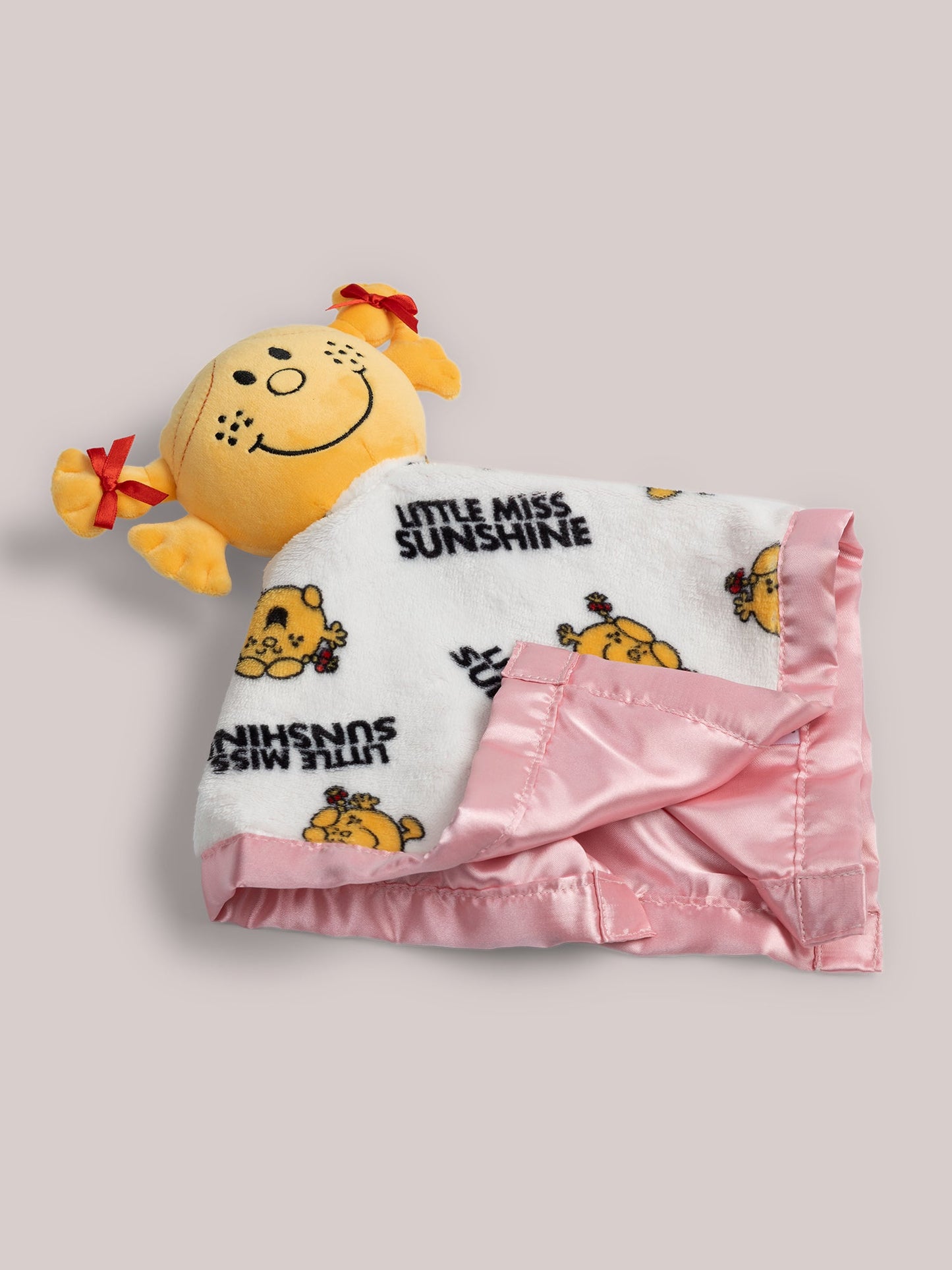 Little Miss Sunshine folded security blanket showing satin corner