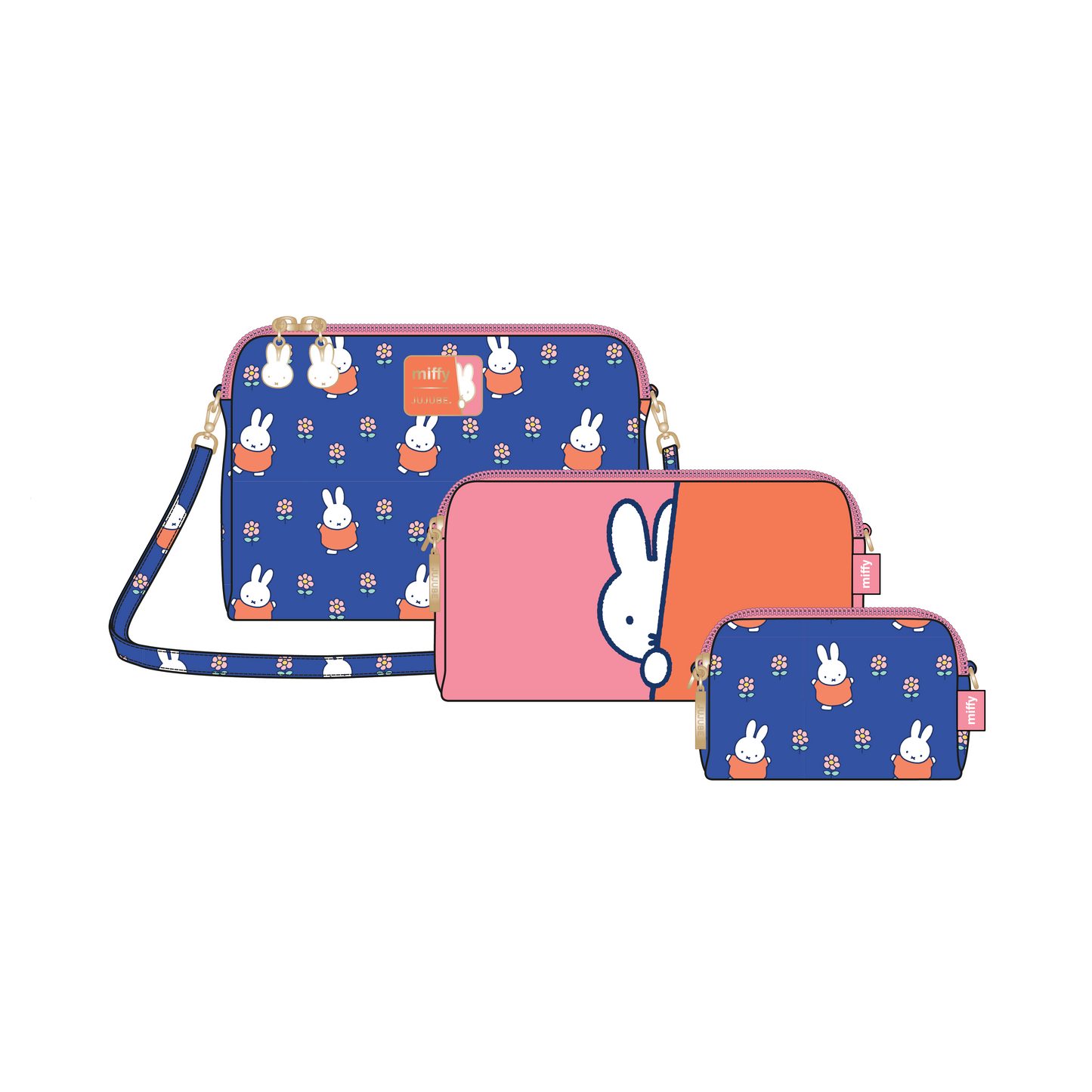 Miffy Flower Fields Be Set 3-Piece Pouch Set - Blue & Orange