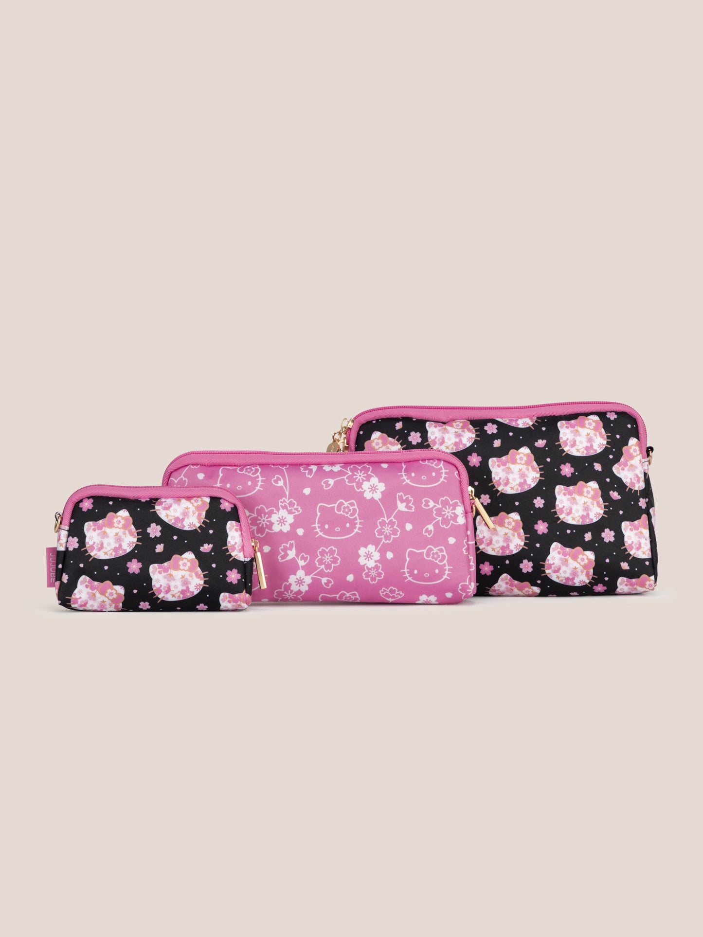 Hello Kitty® × JuJuBe Cherry Blossoms Be Set 3-Piece Pouch Set — Black and Pink