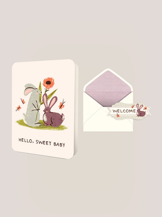 Hello, Sweet Baby Bunnies Deluxe Greeting Card