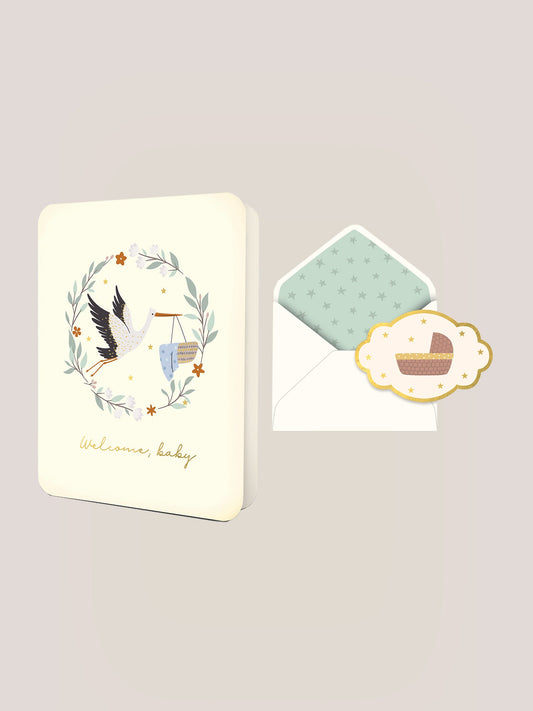 Welcome Baby Stork Deluxe Greeting Card