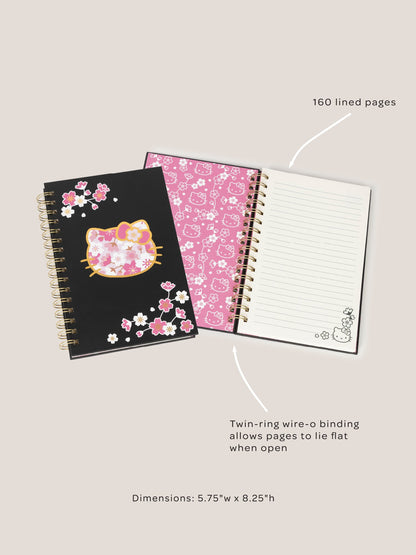 Hello Kitty® × JuJuBe Cherry Blossoms Medium Spiral Notebook — Black and Pink