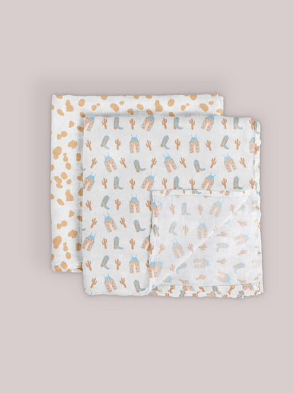 2-Pack Square Swaddle Blanket Set - Howdy Partner Blue