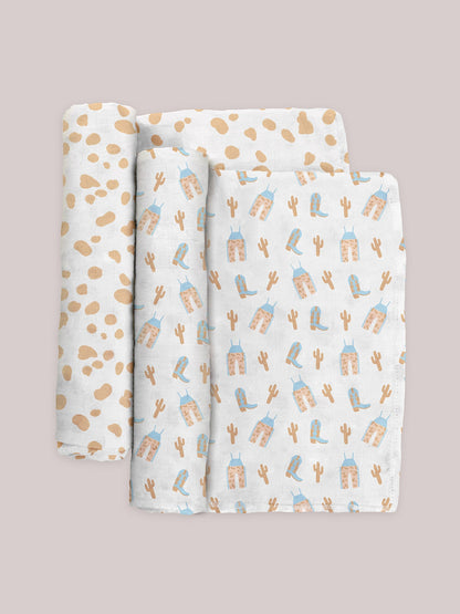 2-Pack Square Swaddle Blanket Set - Howdy Partner Blue