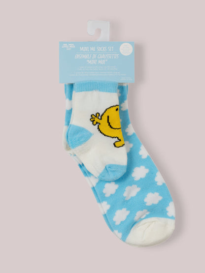 Mama and Baby Mr. Happy socks attached to hang tag
