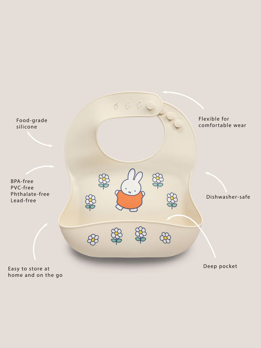 Miffy Flower Fields Silicone Bib - Eggshell