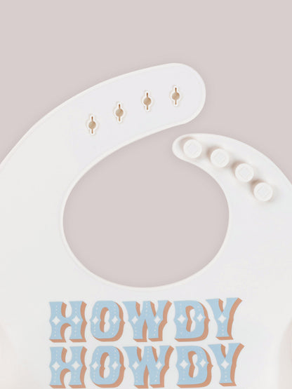 Silicone Bib - Howdy Partner Blue by Caroline Alfreds
