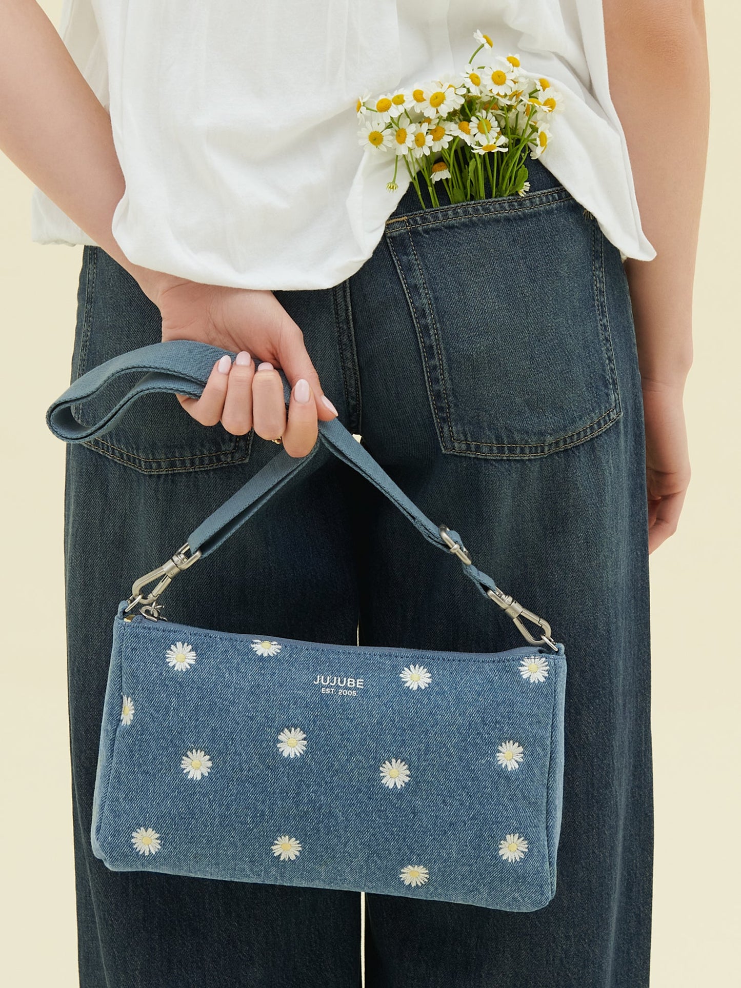 3-piece Pouch Clutch Purse Set - Denim & Daisies