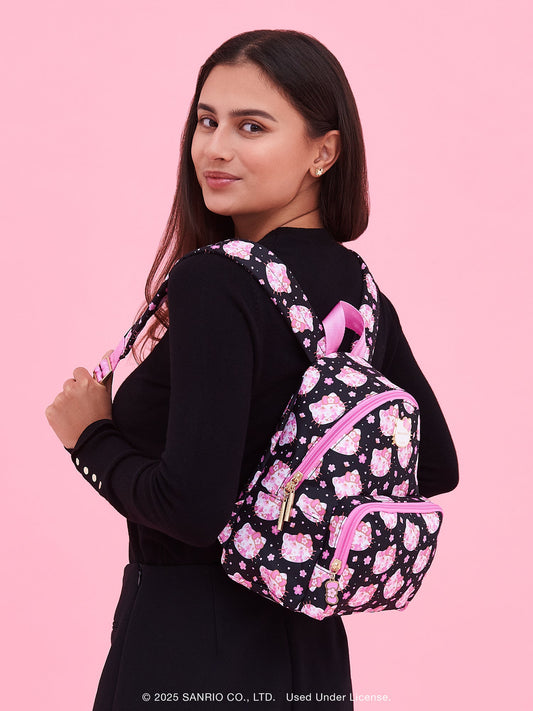 Hello Kitty® × JuJuBe Cherry Blossoms Everyday Mini Small Diaper Bag Backpack – Black and Pink