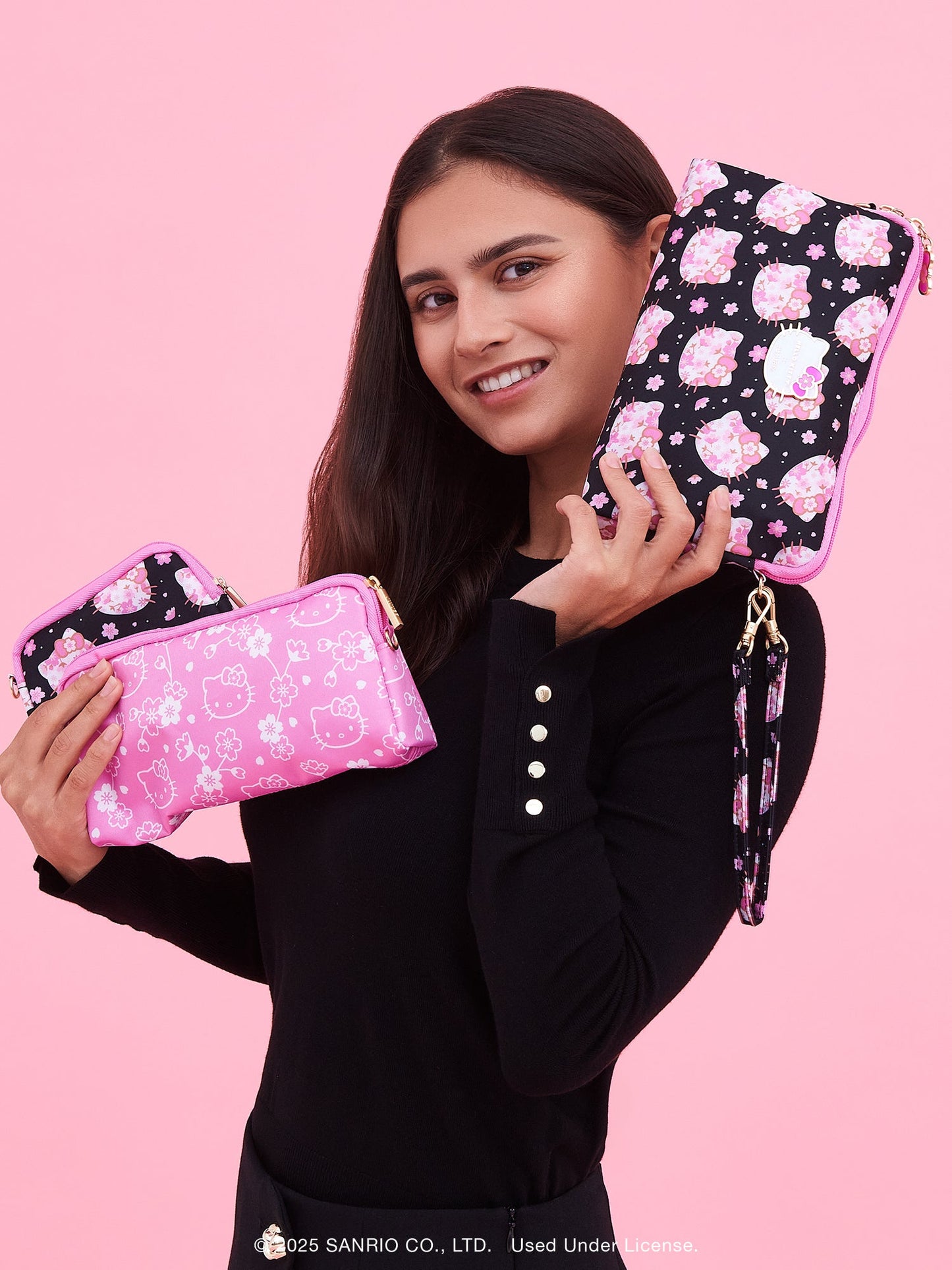 Hello Kitty® × JuJuBe Cherry Blossoms Be Set 3-Piece Pouch Set — Black and Pink