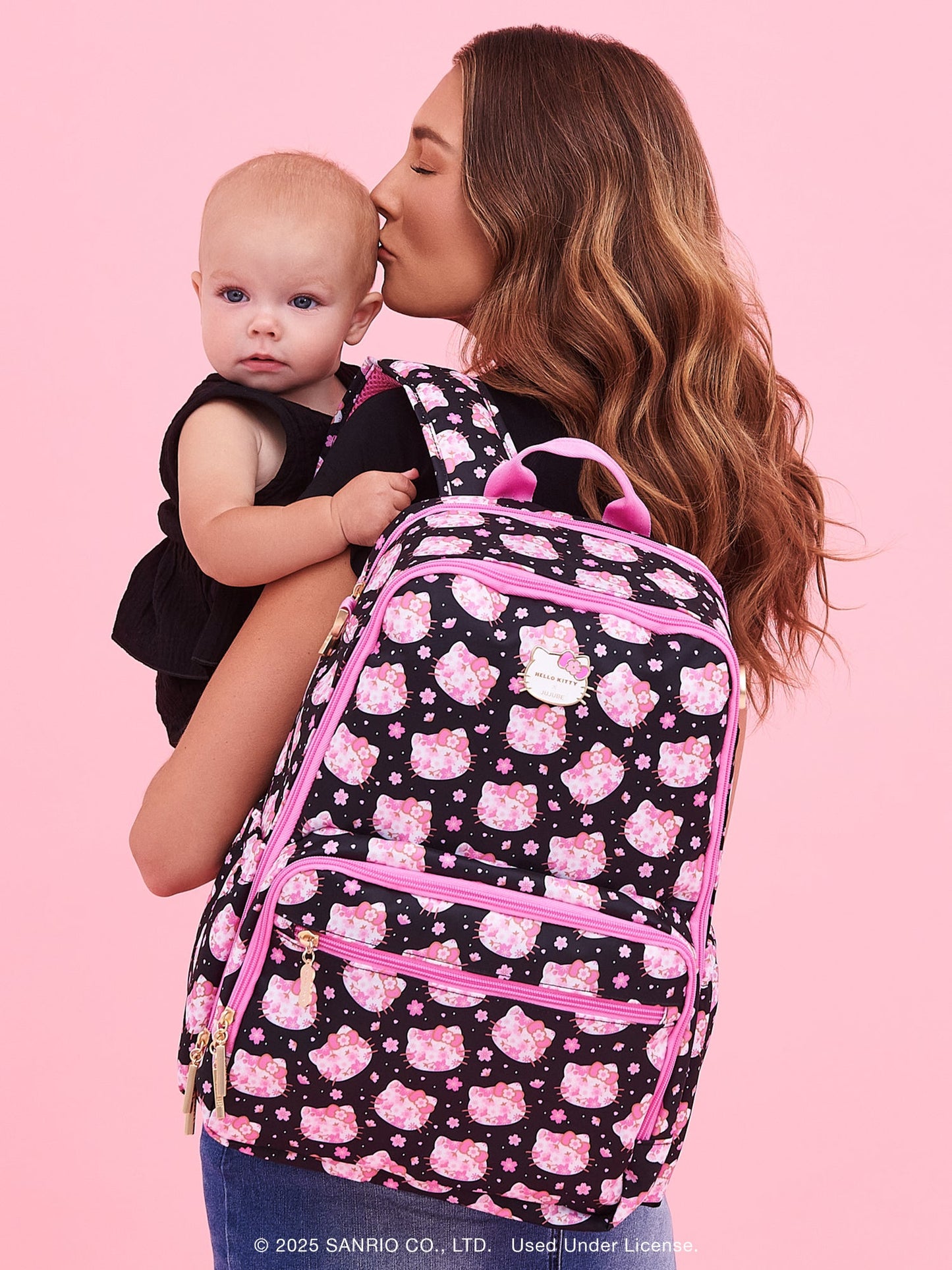 Hello Kitty® × JuJuBe Cherry Blossoms Zealous Backpack Diaper Bag — Black and Pink