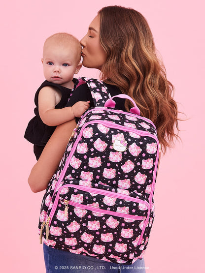 Hello Kitty® × JuJuBe Cherry Blossoms Zealous Backpack Diaper Bag — Black and Pink