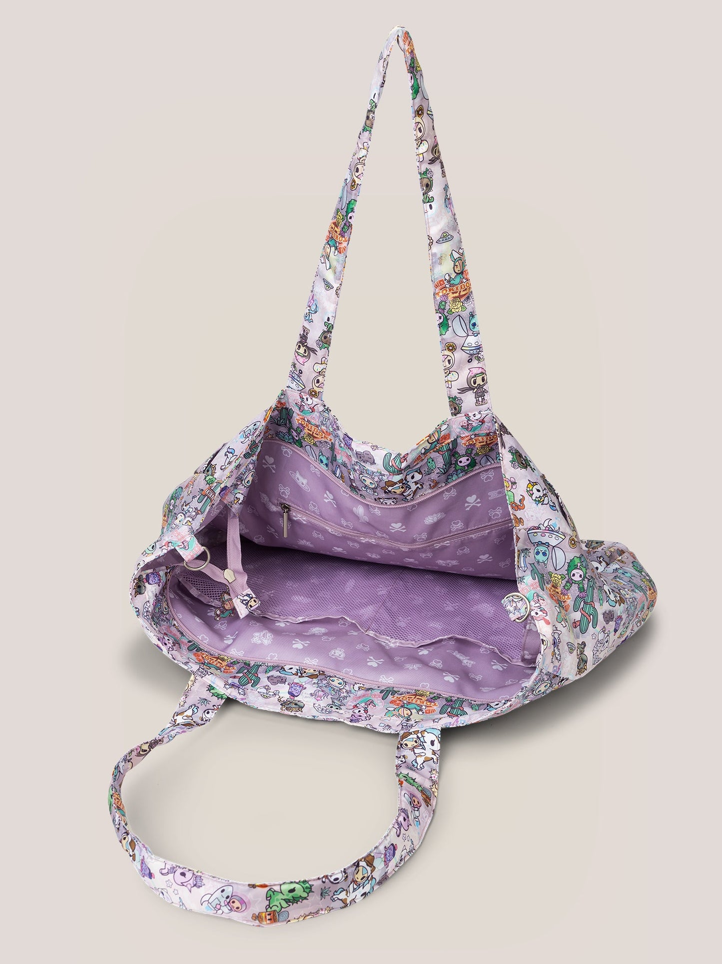 SuperBe Cosmic Desert Tote laid down and opened