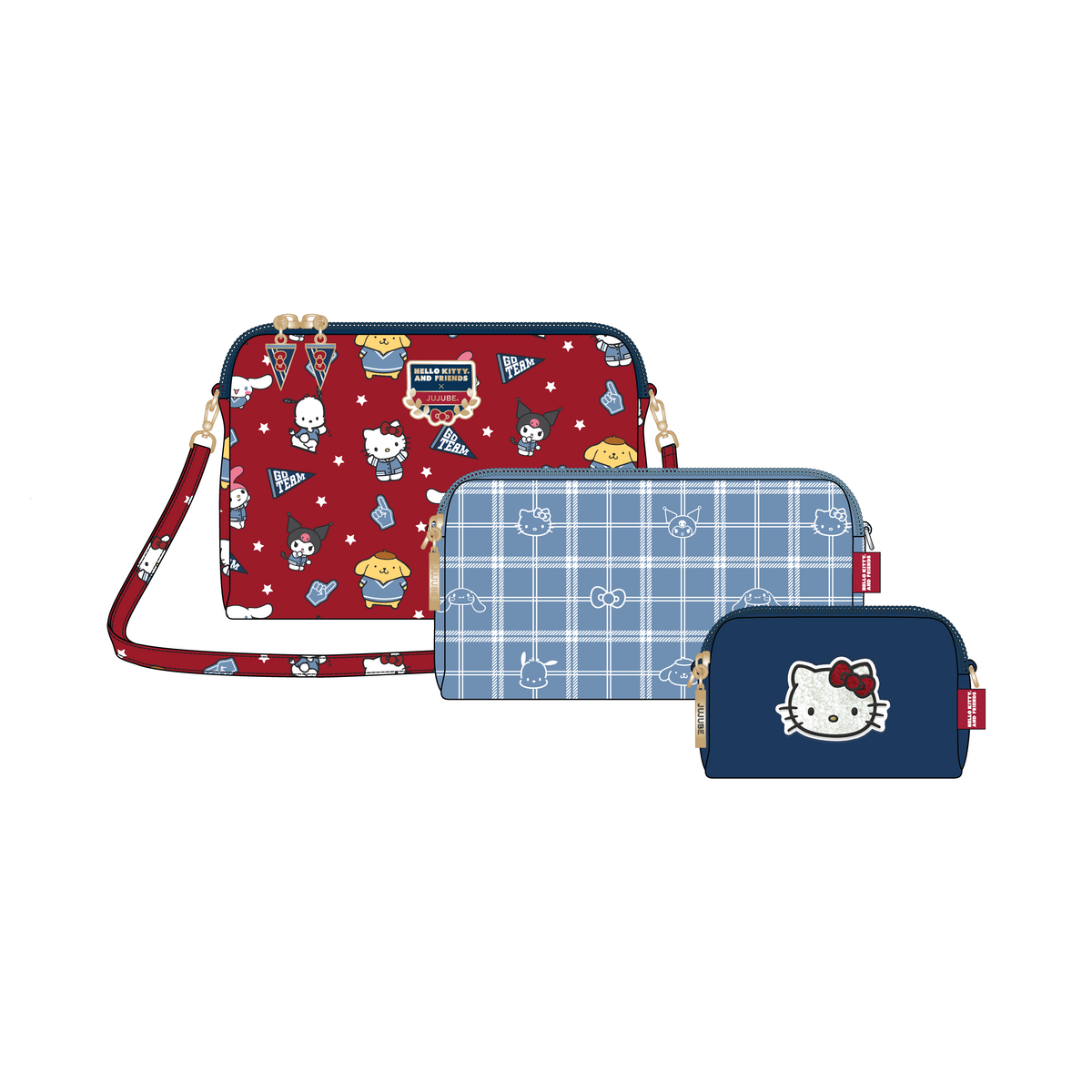 Hello Kitty® × JuJuBe Varsity Be Set 3-Piece Pouch Set – Red and Navy