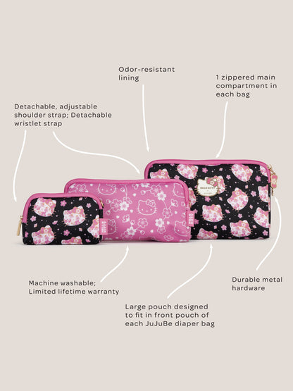 Hello Kitty® × JuJuBe Cherry Blossoms Be Set 3-Piece Pouch Set — Black and Pink
