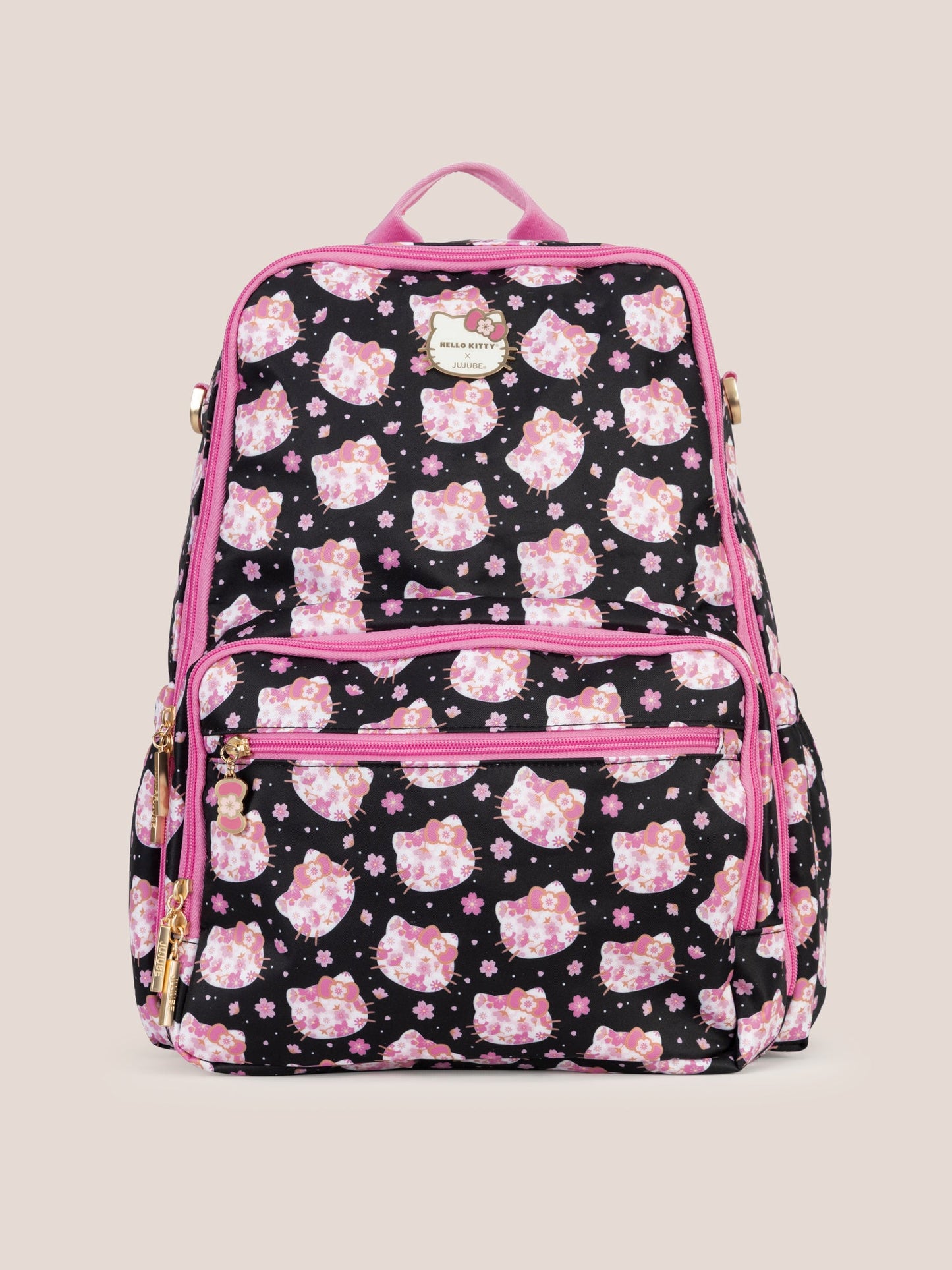 Hello Kitty® × JuJuBe Cherry Blossoms Zealous Backpack Diaper Bag — Black and Pink