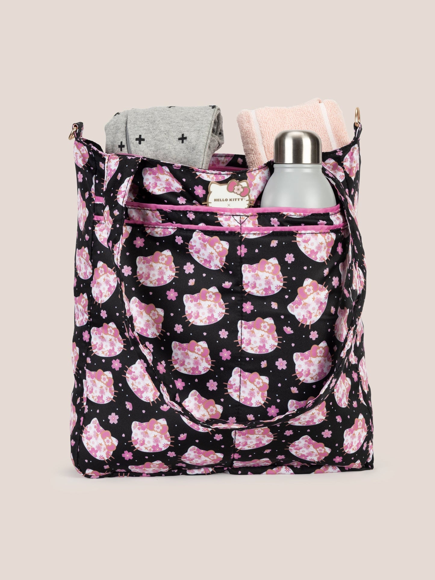 Hello Kitty® × JuJuBe Cherry Blossoms Be Light Diaper Bag Tote — Black and Pink