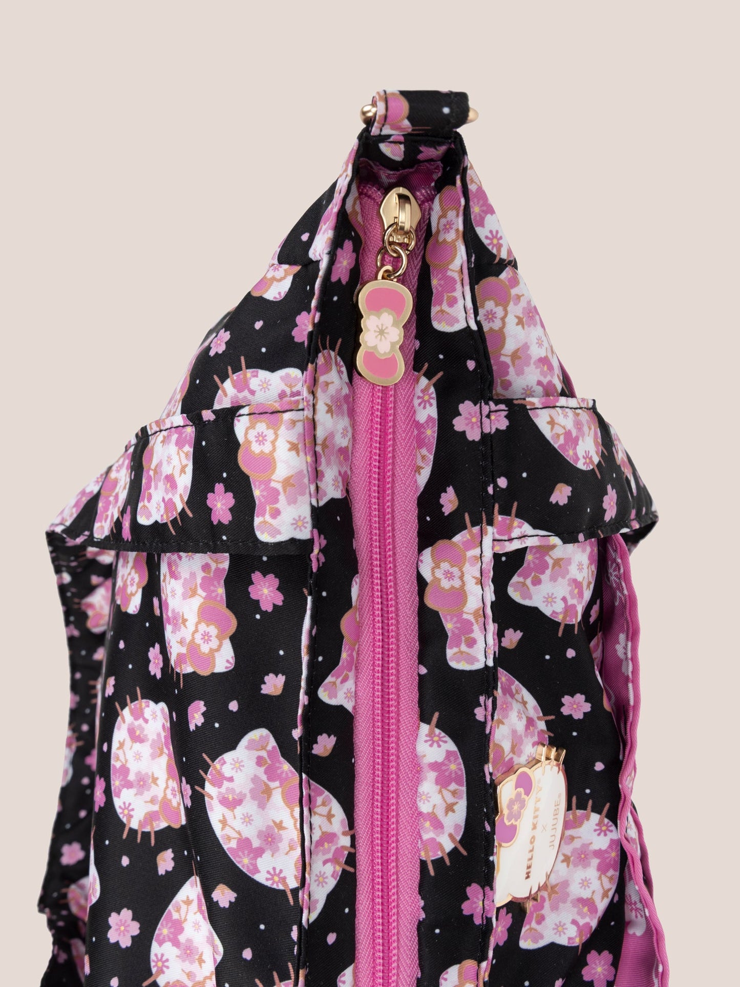 Hello Kitty® × JuJuBe Cherry Blossoms Be Light Diaper Bag Tote — Black and Pink