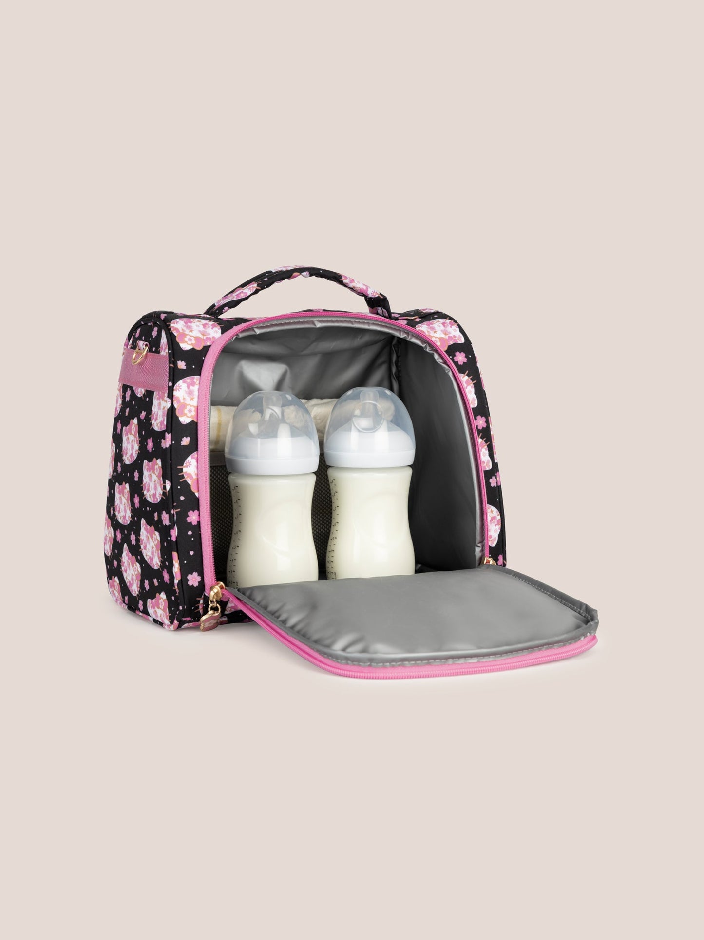 Hello Kitty® × JuJuBe Cherry Blossoms Insulated Bottle Bag – Black and Pink